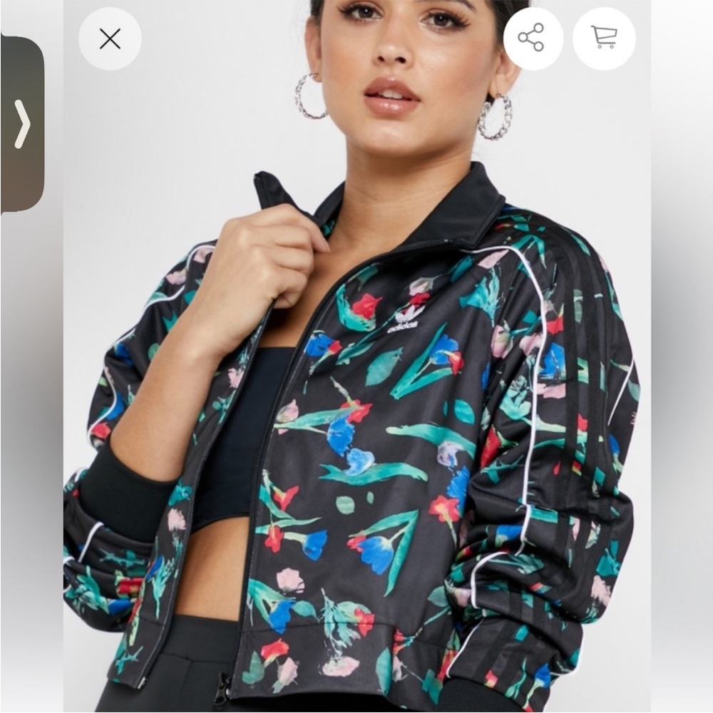 Floral Print Black Track Jacket - Women's Lightweight Bomber
